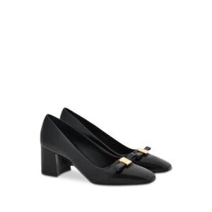 FERRAGAMO Womens Black Myra Toe Block Heel Slip On Leather Pumps Shoes 9 C